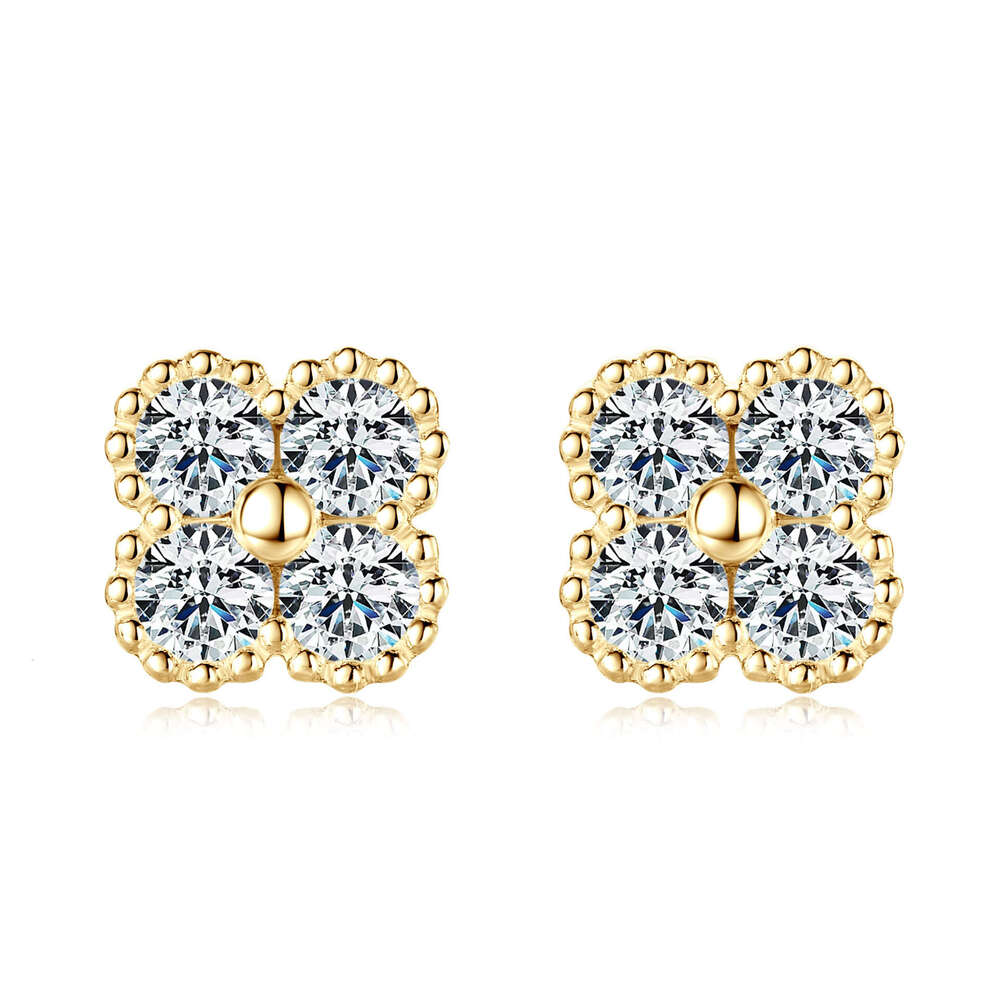 S Pure Sier Moissanite Four-Leaf Clover For Women, Light Niche High-End Flower Full Dia Earrings 321