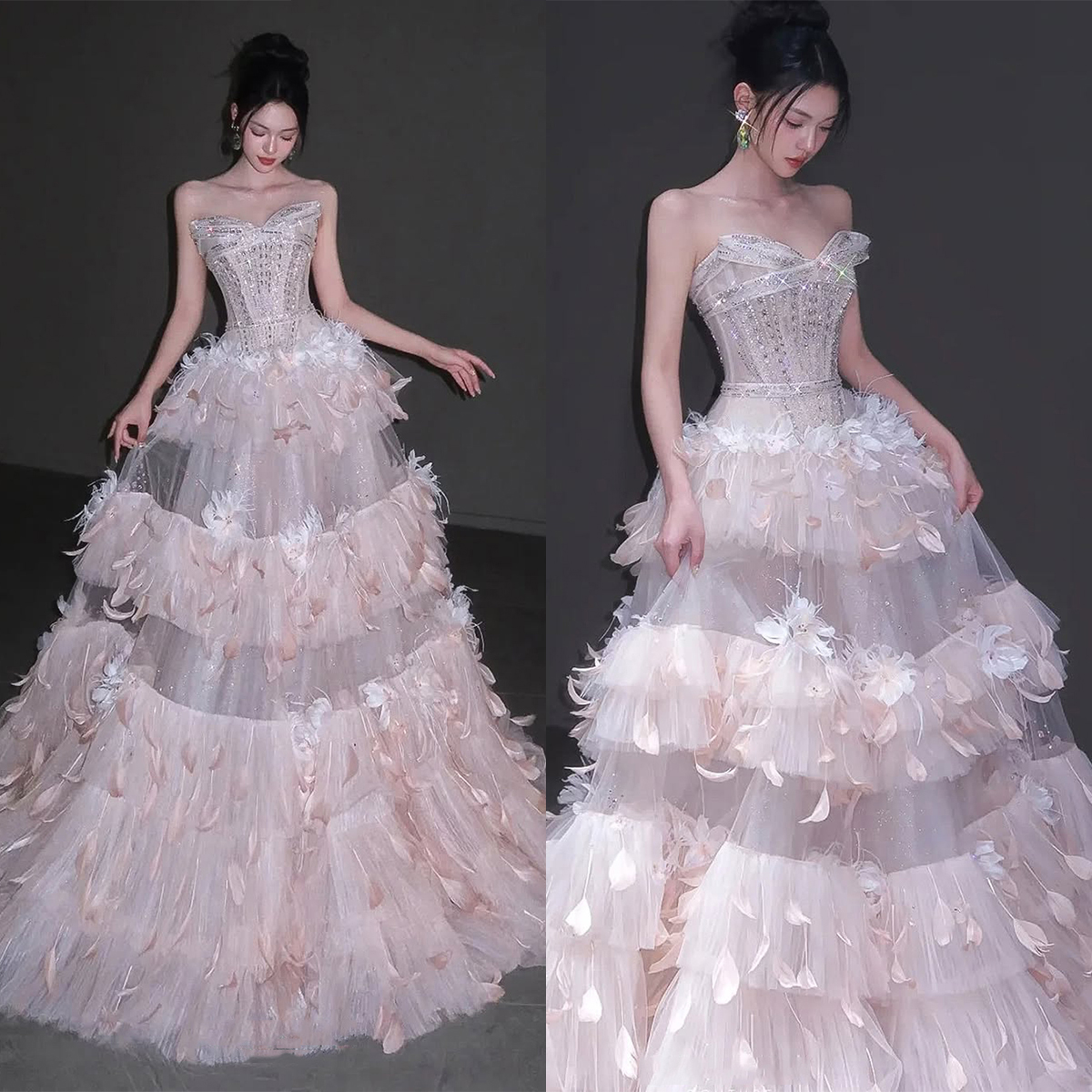 Romantic Wedding Dresses Sweetheart Sleeveless Rhinestone A Line Bridal Gowns Sweep Train Customized Vestidos De Novia