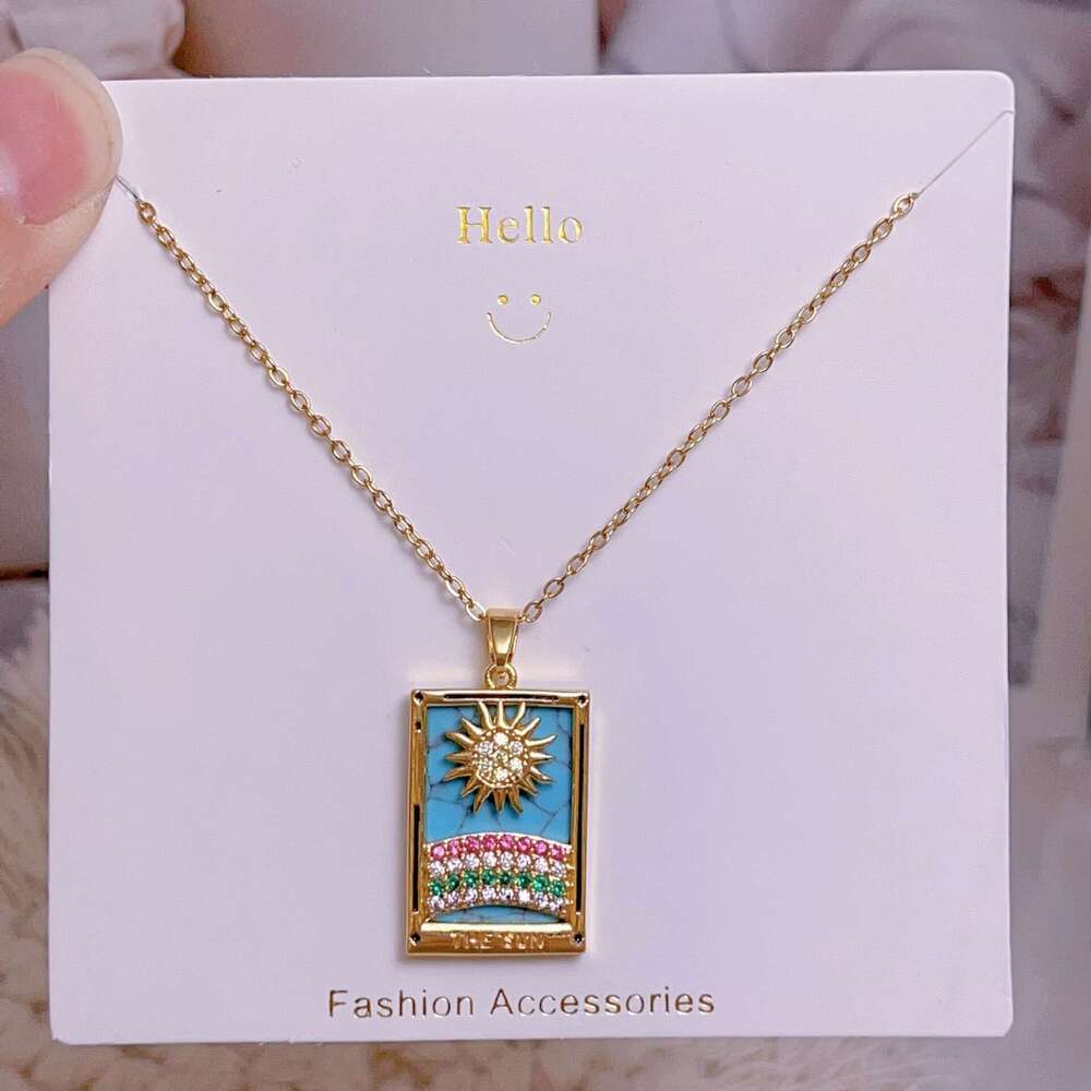 Simple Jewelry Gold-Plated Titanium Steel Thin Chain Rectangular Tarot Pendant Hot Girl Square Card Necklace A6b