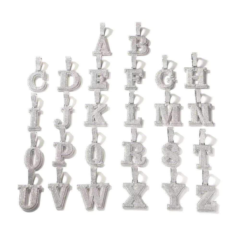 Iced Large Single Pendant Pearl Gold Sier Cubic Zirconia Name Necklace A-Z Letter Jewelry Gift