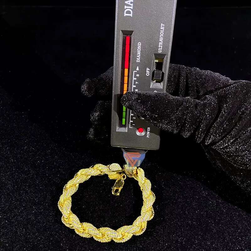 Custom Hand Make VVS Moissanite Dia 8mm Gold Plated Solid Sier Rope Bracelet for Cuban Link Chain