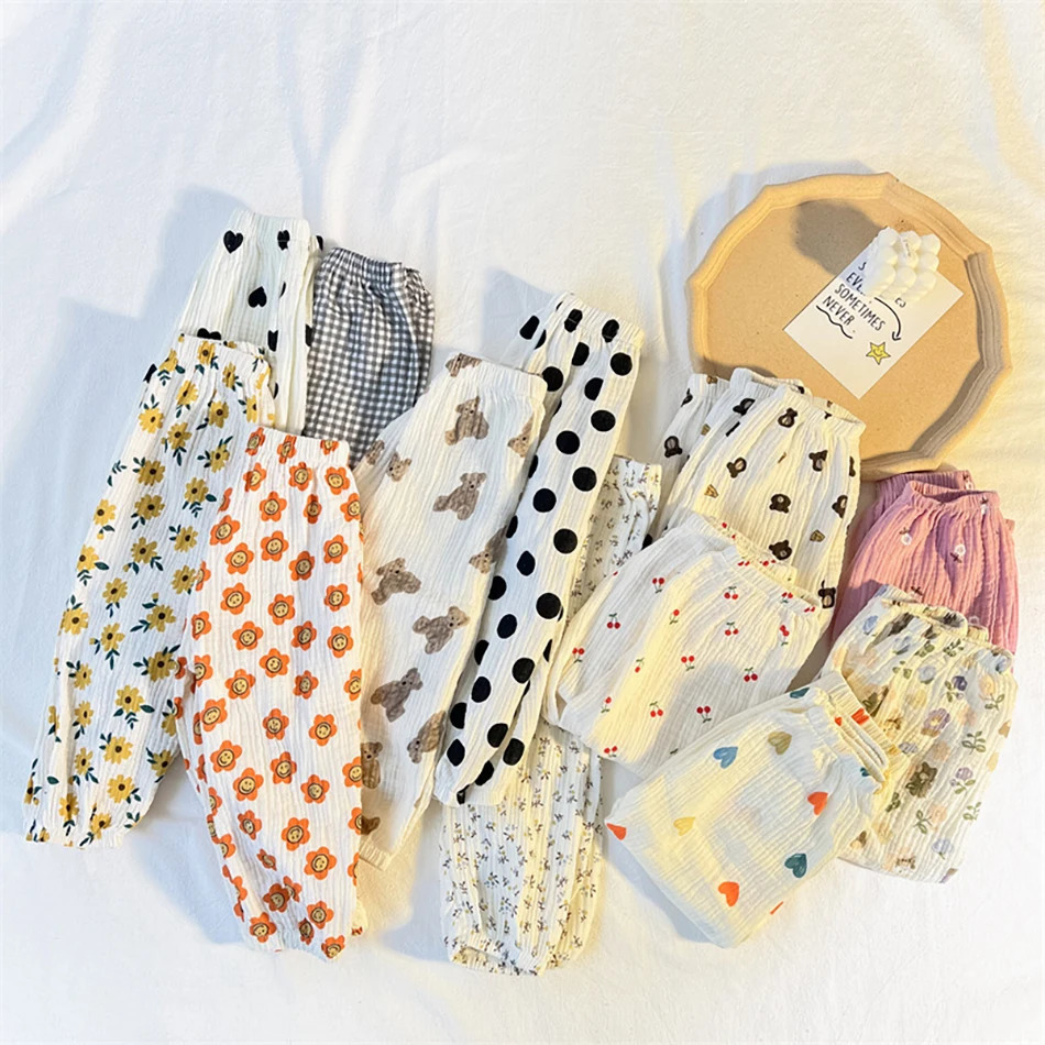 Kids Trousers Baby Summer Korean Bottoms Girls Cartoon Muslin Bloomer Children Casual Elastic Waist Playwear Fashion Clothing 250715