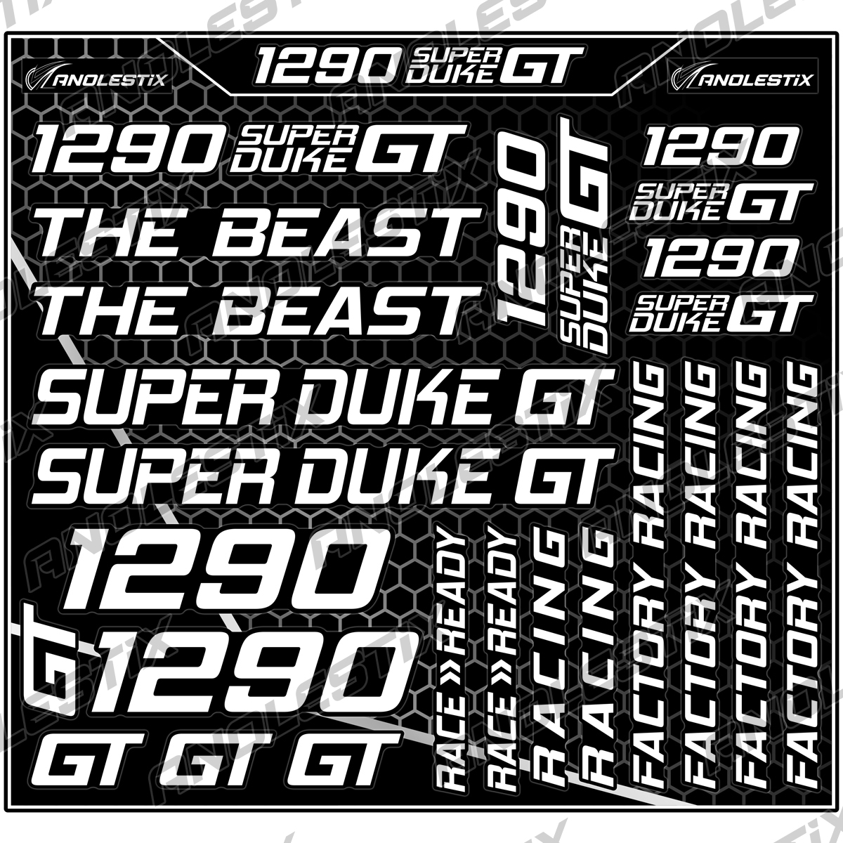 AnoleStix Vinyl Motocross Motorcycle Stickers Logo Set Emblem Tank Helmet Decals For KTM 1290 Super Duke GT