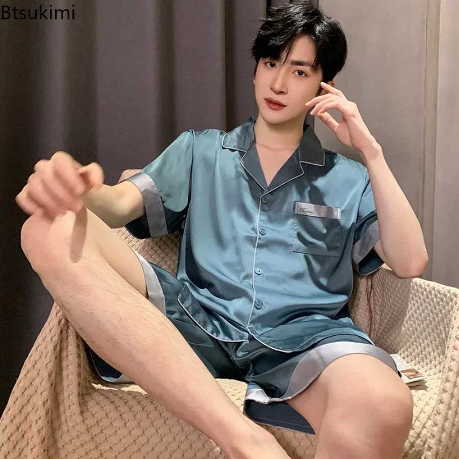 2025 Mens Pajama Sets Silk Satin Pajamas Turn-down Collar Sleepwear Short Sleeve Summer Nightwear Male 2 Pieces Sets Homewear W250717