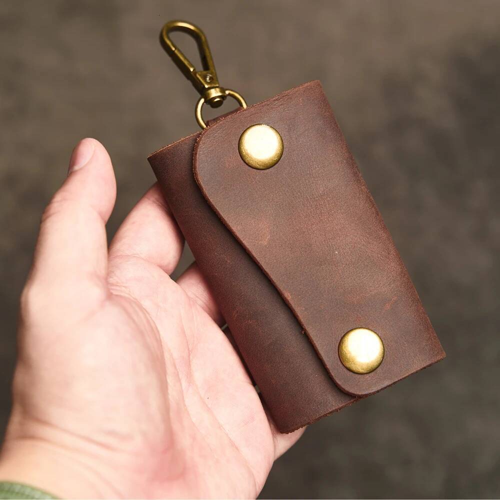 Handmade Genuine Leather Keychain Men Organizer Pouch Wallets Housekeeper Key Case Card Holder Male