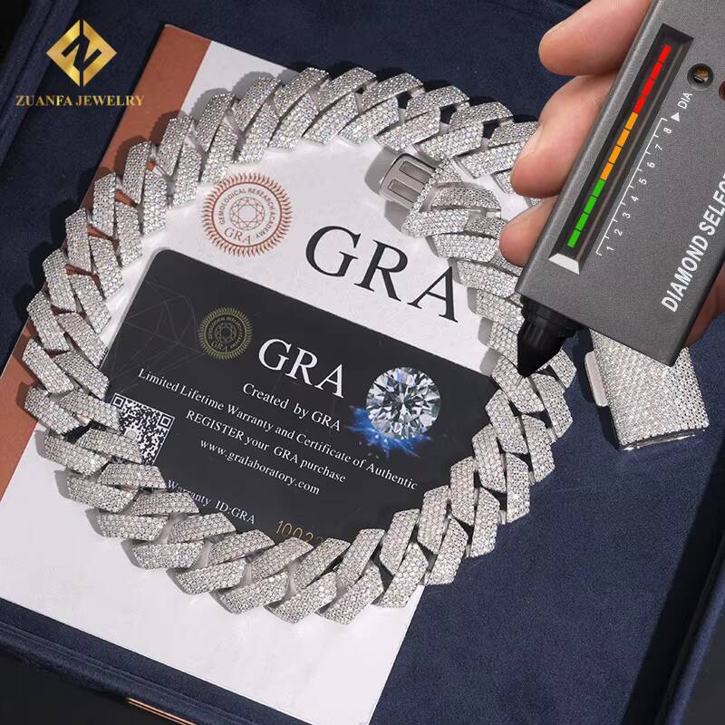 Cuban Link Chain 925 Sterling Silver Moissanite S925 Iced Out Hip Hop Jewelry VVS1 Moissanite Cuban Link Bracelet Men