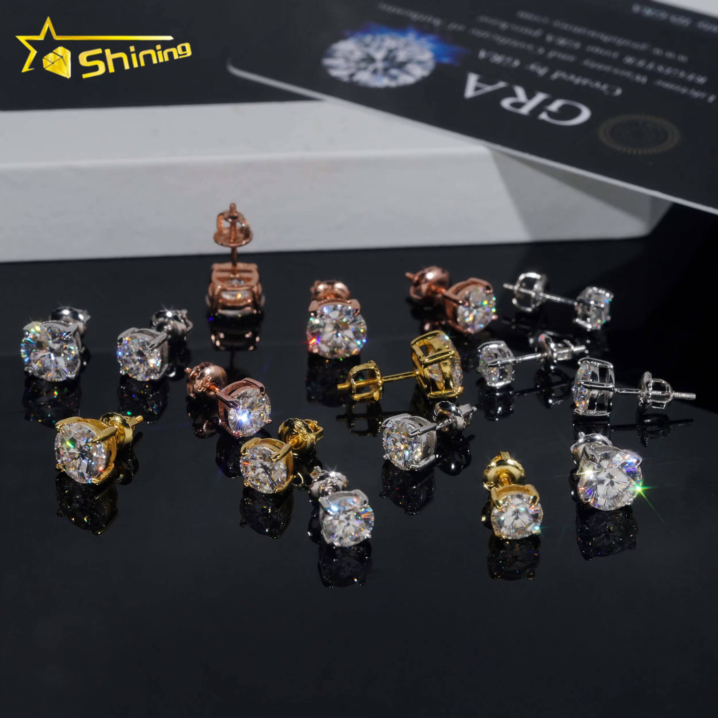 Ready to Ship Sterling Silver 925 Cherry Blossom Cut Moissanite Earrings Women Fashion VVS Round Shape Diamond Ear Studs