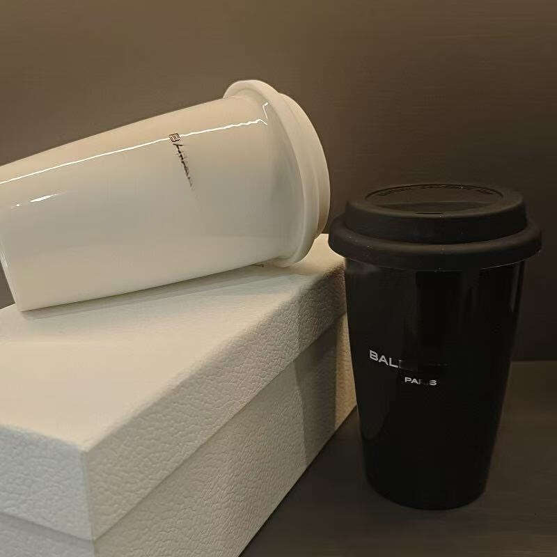 Black And White Travel Mug Ceramic Inner Liner Handheld Coffee Water Cup 255