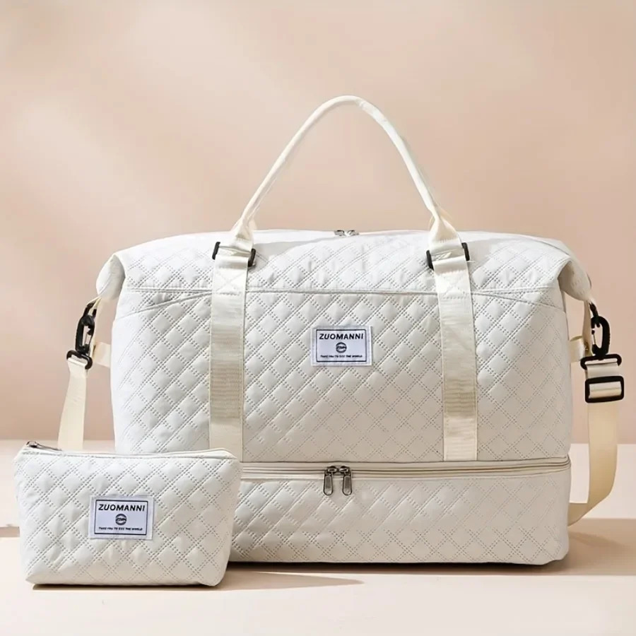 2pcs Set Large Capacity Travel Duffel Bag with Shoe Compartment and Cosmetic Pouch Casual Nylon Gym Bag Weekend Overnight Bag 250714