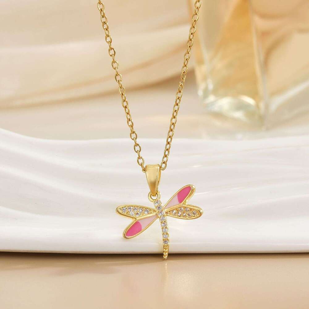 Ins Style Fashion Copper Gold-Plated Zircon Dragoy Pendant Hand-Painted Necklace Niche Versatile Clavicle Chain 6F1