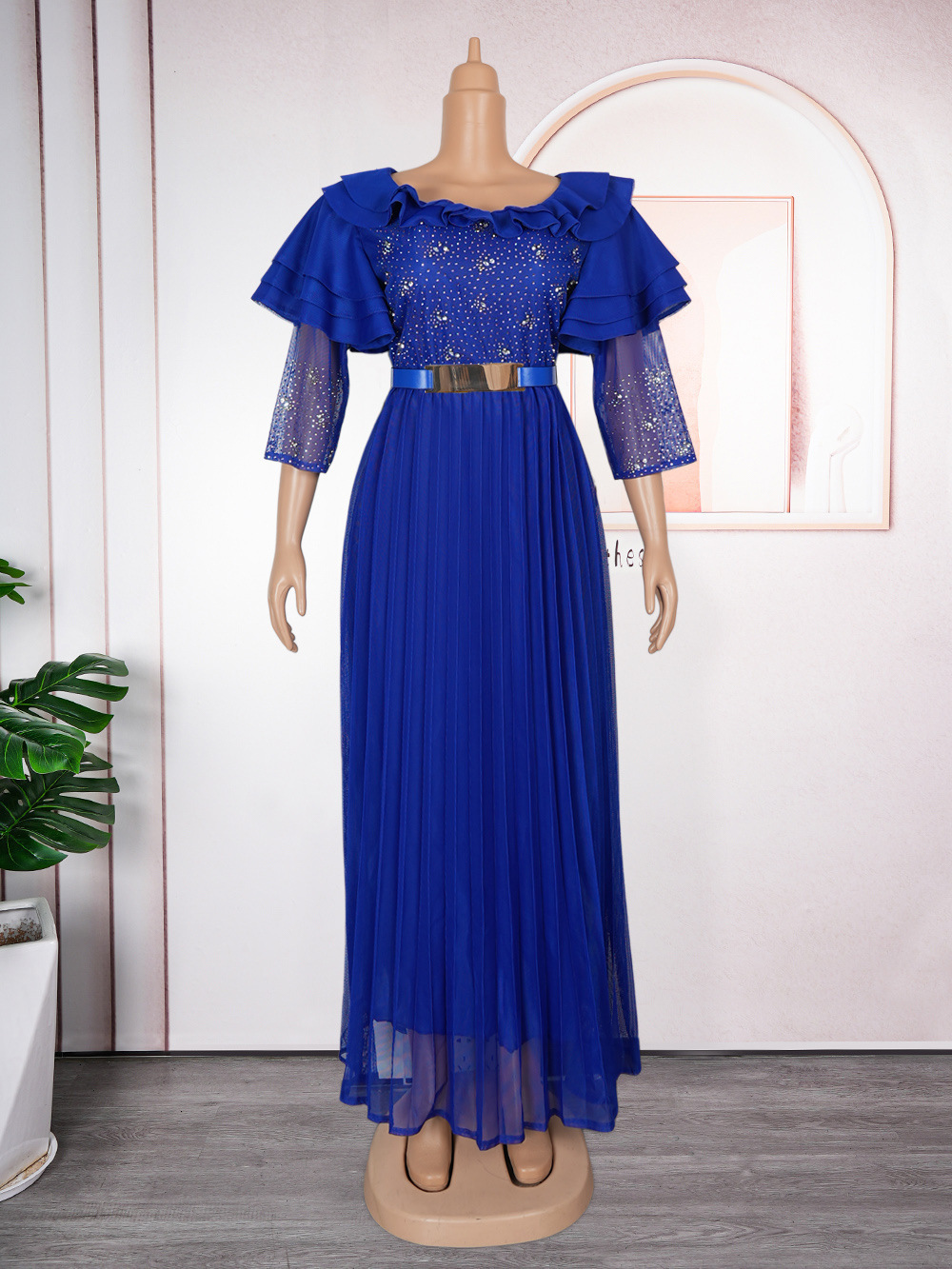 Womens plus size dress elegant purple shoulder ruffled sleeves asymmetrical hem wedding guests party evening dress 240929