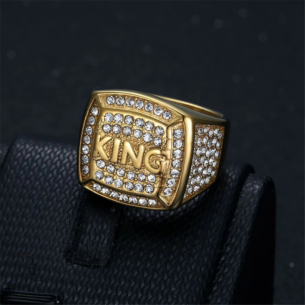 CZ Biker King Large Square Ring For Men Silver Color Iced Out Ring Boys Heavy Punk Hip Hop Stainless Steel Jewelry 250716