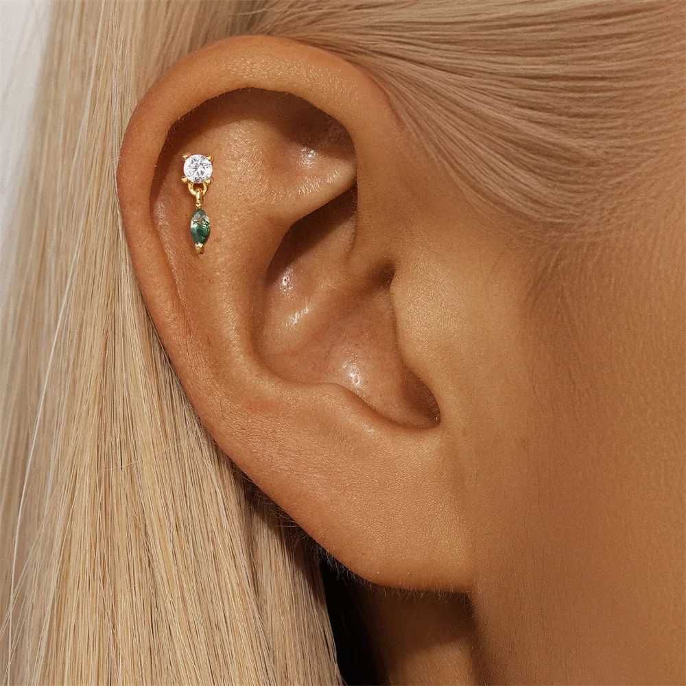 CANNER 1PC Natural Water Grass Horse Eye Zircon 925 Sterling Silver Piercing Earrings For Women Ins Simple Green Moss Earring y250715