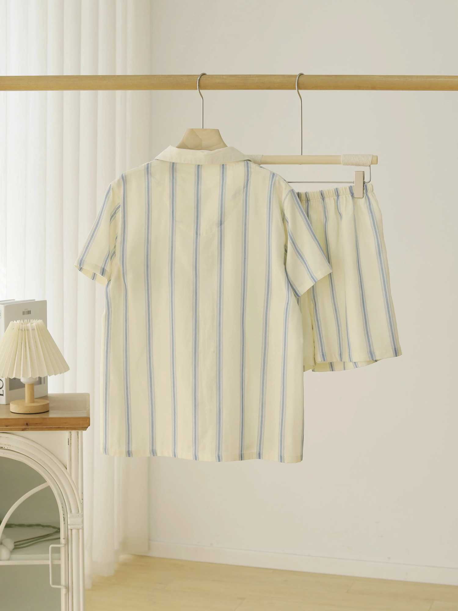 Couple Style Men Pajamas Summer Thin Style Pure Cotton Gauze High-End Short Sleeved Shorts Casual Home Wear New Two-Piece Set W250717