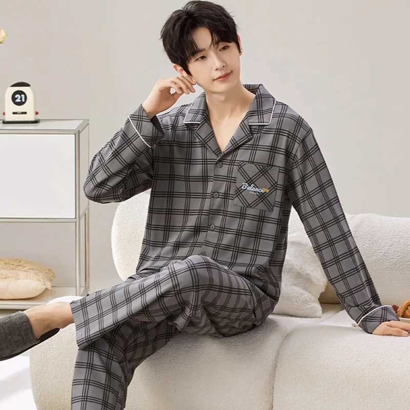 3XL Plus Size 00% Cotton Pajamas Set for Men Autumn Winter Long Sleeve Men Elegant Luxury Pajama Casual Loungewear for Boys W250717