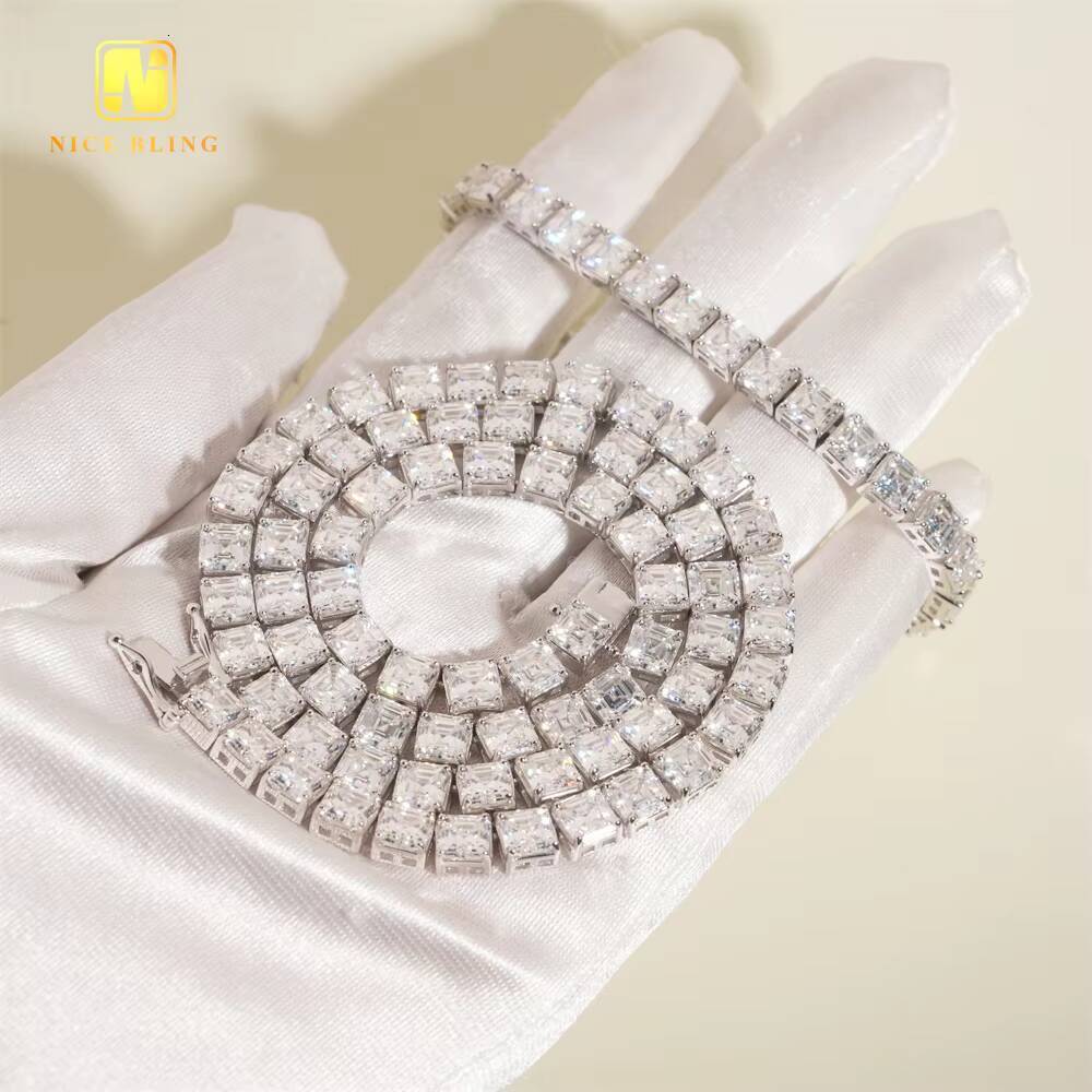 New Fancy Cut Asscher Cut 5.5MM Tennis Chain 925 Sterling Silver Pass Diamond Tester GRA Certificate Moissanite Tennis Bracelet