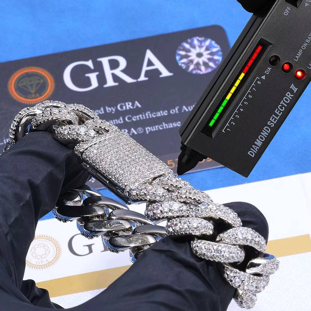 Mens Fine Jewelry VVS Moissanite S925 Silver Bracelet 15mm Diamond Cuban Chain Hip Hop Style Personalized Accessories for Gift