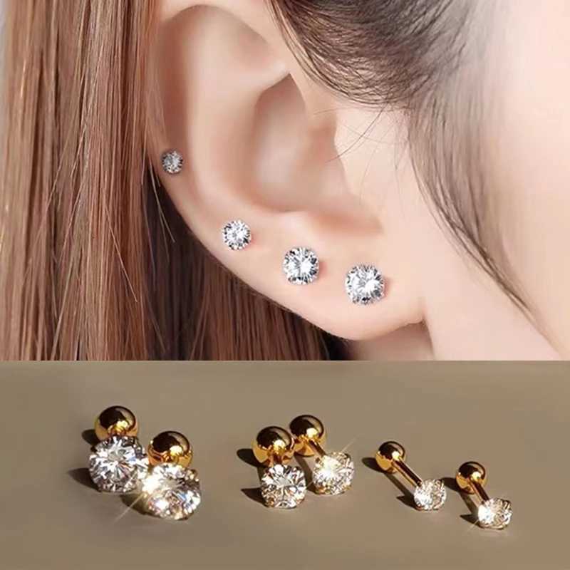 1 Pair/5 Pairs Set Stainless Steel Round Ball Golden Silvery Cubic Zirconia Ball Screw Back Stud Earrings Set for Men Women y250715
