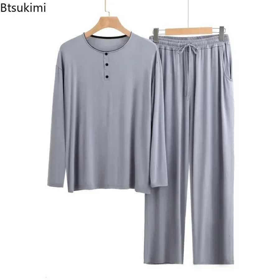2025 Modal Pajama Sets Mens Long Sleeve Henley Shirt Tops and Pants Home Two Pieces Soft Cozy Sleepwear Outfits Loungewear Male W250717