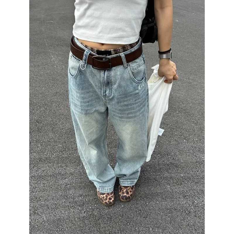 Wash Retro Light Blue Neutral Denim Trousers Womens Summer Cool Girl Pants Vintage Bottoms Female High Waist Wide-leg Jeans R250716
