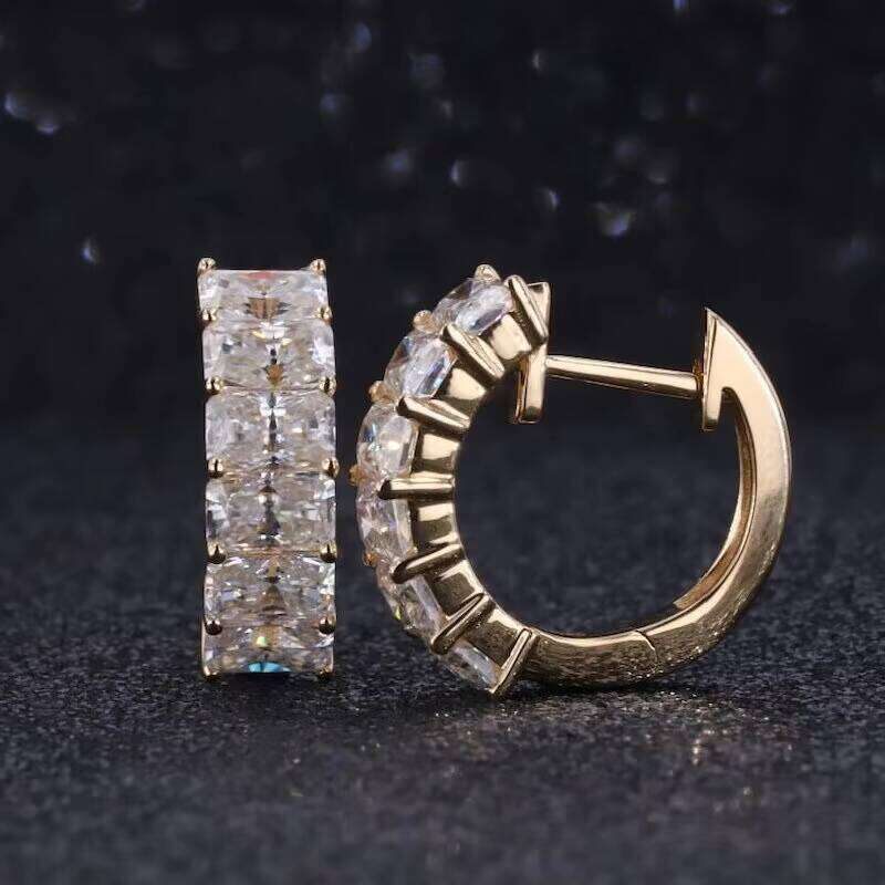 Jewelry 14k Solid Gold Radiant Cut Moissanite Hoop Earrings for Women