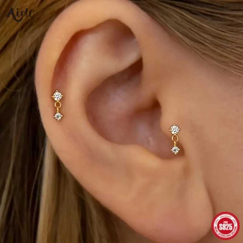 1pc 925 Sterling Silver Mini Zircon Thick Flat Screw Back Drop Earrings For Women Gold Piercing Stud Earrings Jewelry y250715