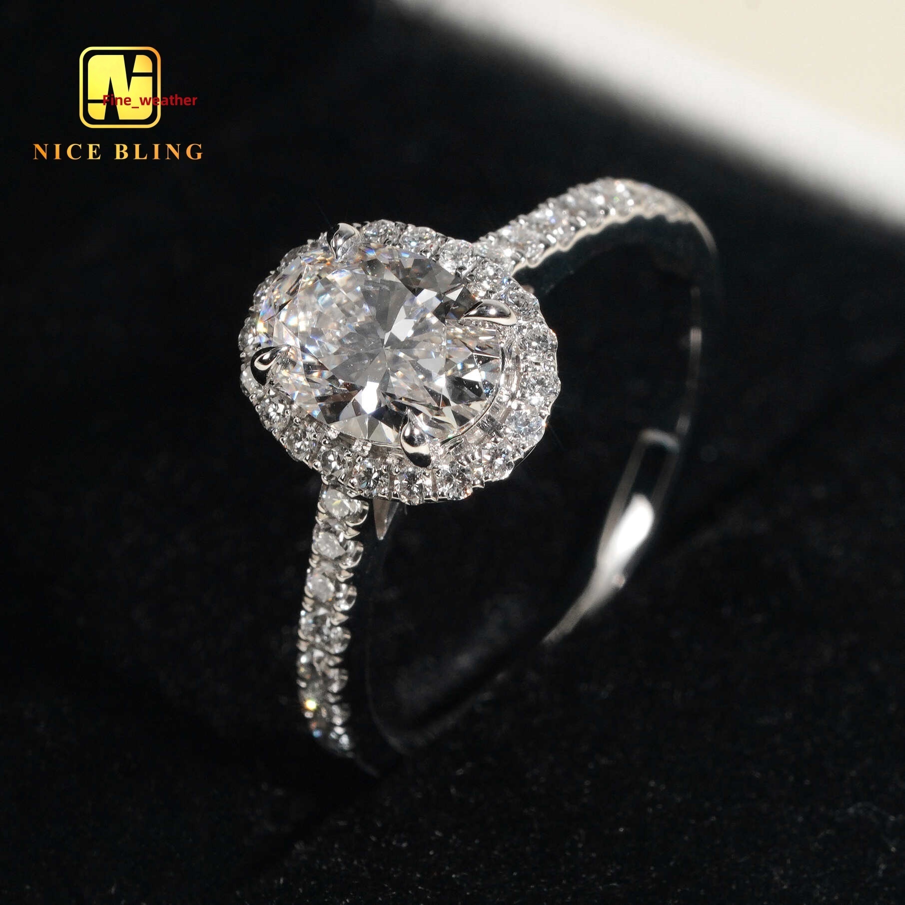 14K White Gold Jewelry Pave Setting Halo Rings 1.13ct E/VVS2 Oval Cut Lab Diamond Engagement Wedding Rings for Women