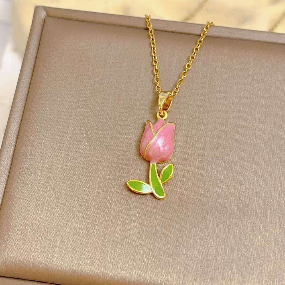 New High-End Romantic Flower Tulip Collarbone Chain Fashion Fresh Oil Drop Necklace C03