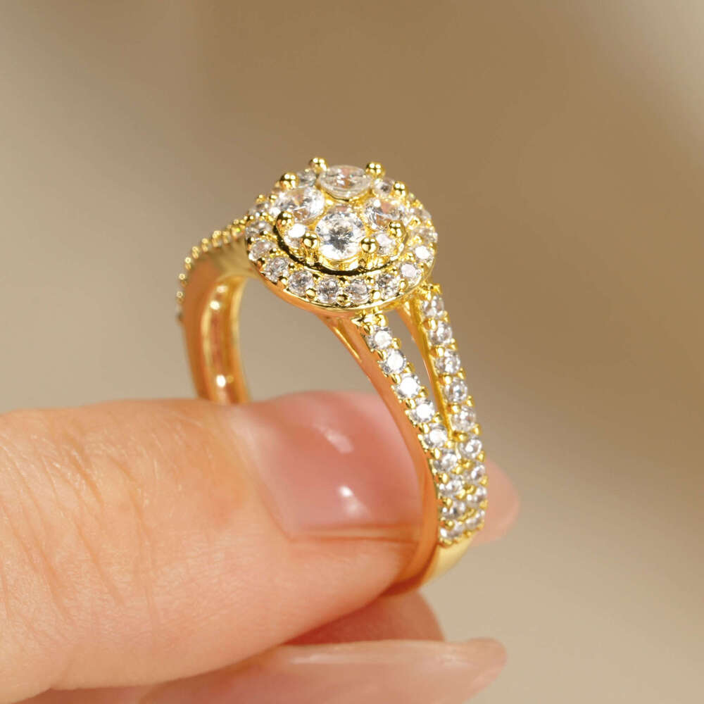 Double Arm Full Diamond Star Personality Internet Celebrity High-End Ins Style Zircon Ring For Women Live Streaming A0b