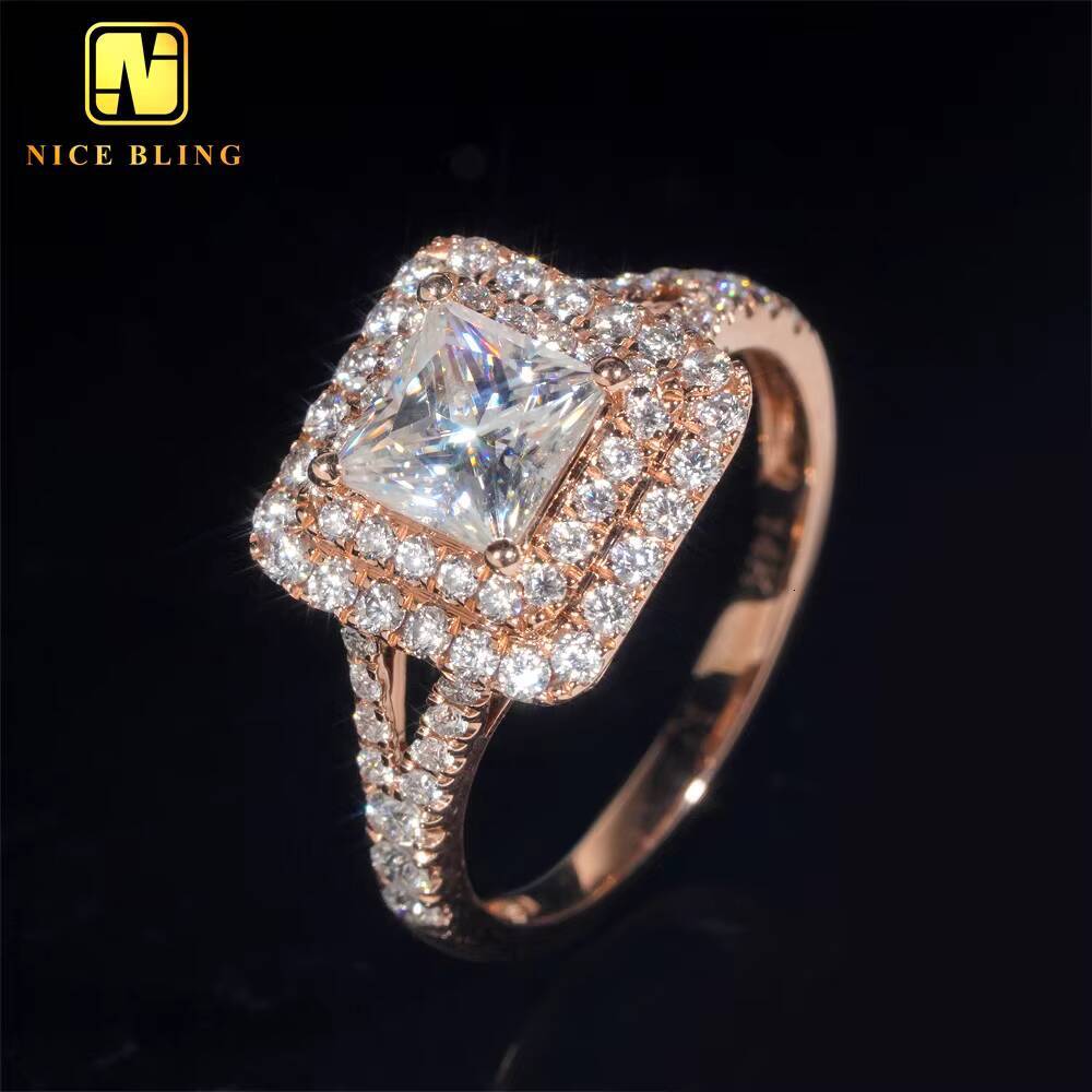 Wholesale Price Diamond Wedding Rings Women 14K Real Gold Princess Cut Ring VVS Moissanite Engagement Ring for Women