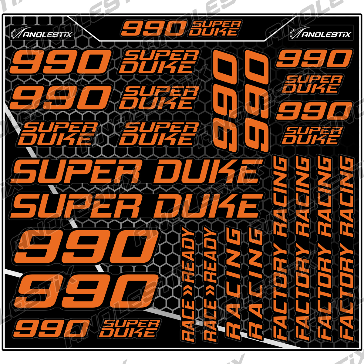 AnoleStix Vinyl Motocross Motorcycle Stickers Logo Set Emblem Tank Decals For KTM 990 Super Duke R