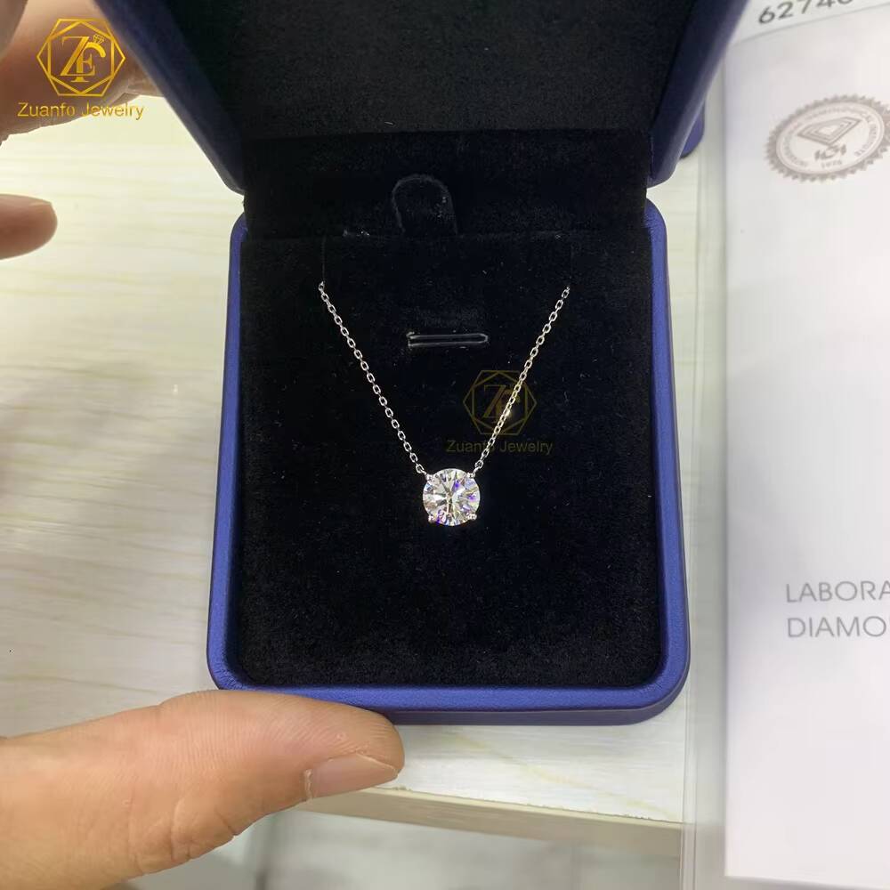 Simple Classic Real Diamond Jewelry 2carat D VS1 Round Shape Lab Grown Diamond 14k 18k Gold Solitaire Necklace