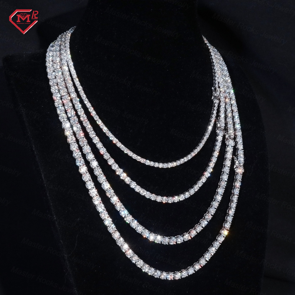 2mm VVS Iced Out Moissanite Chain Tennis Necklaces 925 Sterling Silver Moissanite Tennis Chain