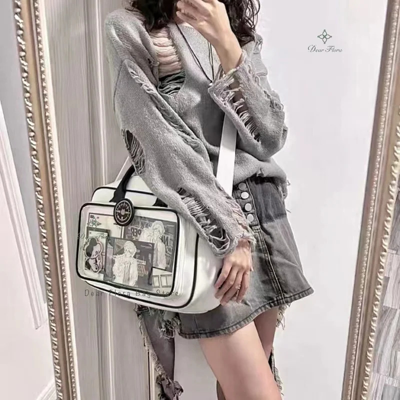 Y2K Cute Lolita Ita Bag Large Capacity Shoulder Crossbody Bag Kawaii Girls Transparent Messenger Bag DIY Display Casual Handbags 250714