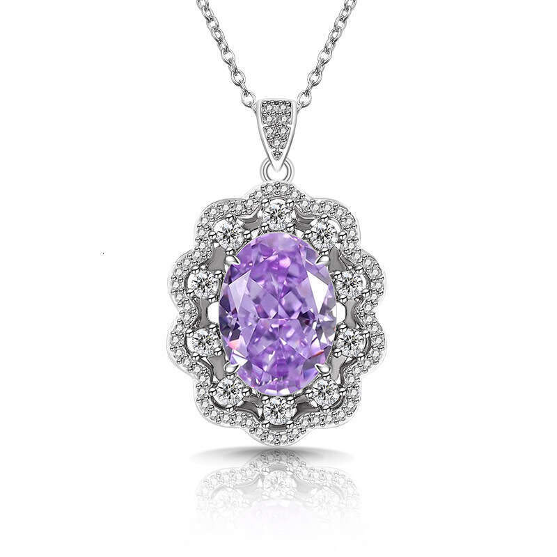 Sparkling Colorful Ice Flower Cut Pigeon Egg Necklace Fashion High Carbon Dia Inlaid Pendant Collarbone Chain b40