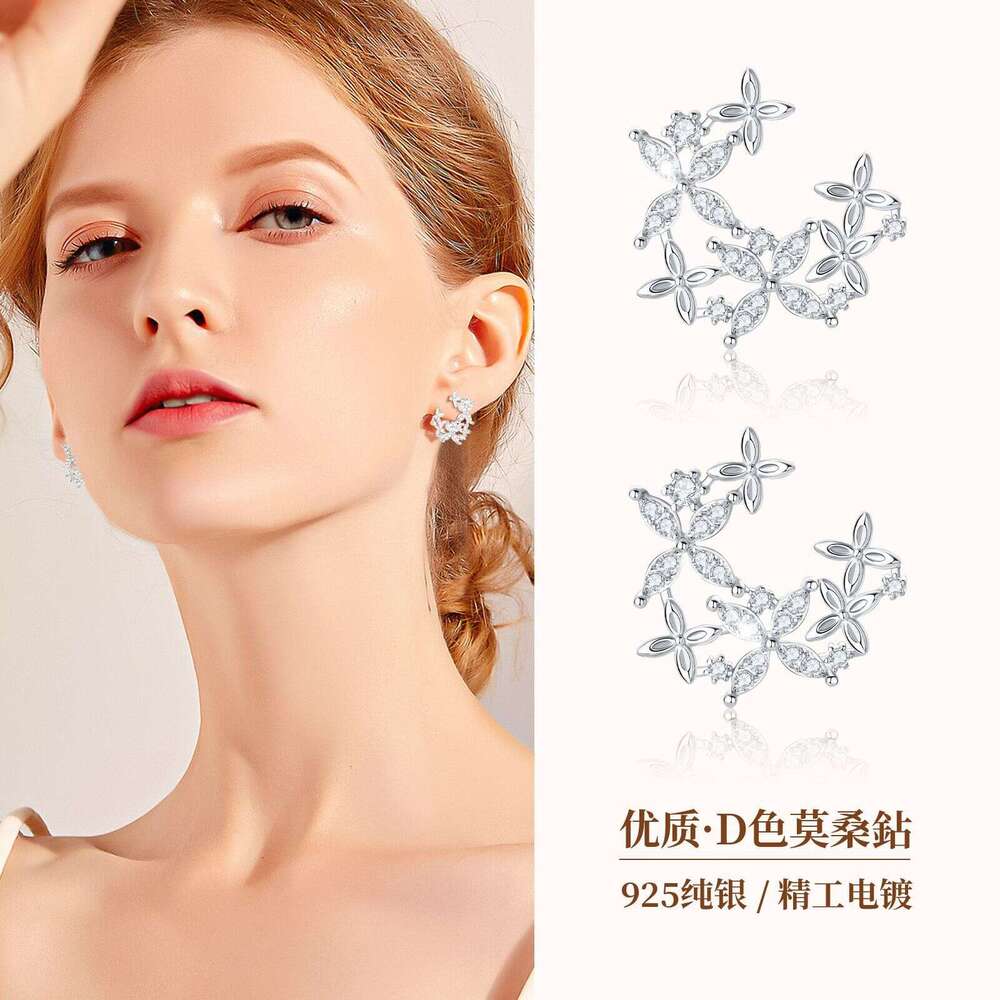 Star Style Fashion Light High-End Clover Irregular Moissanite Sier Gold-Plated Earrings 4Ca