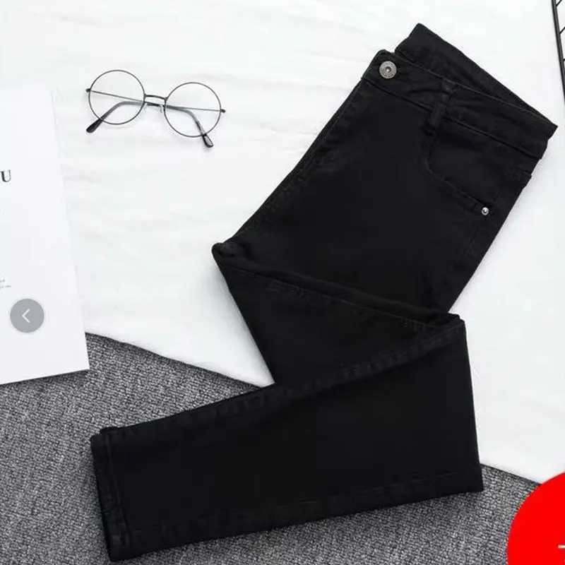 Womens Casual Simplicity Solid Color High Waist Ninth Pants Womens Clothing Office Lady All-match Fashionable Jeans Trouser R250716