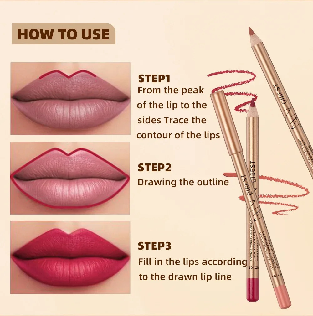 QI 12 colors matte lip liner set colorful not easy to smudge long-lasting non-stick cup matte gold tube lip liner cosmetic 250716