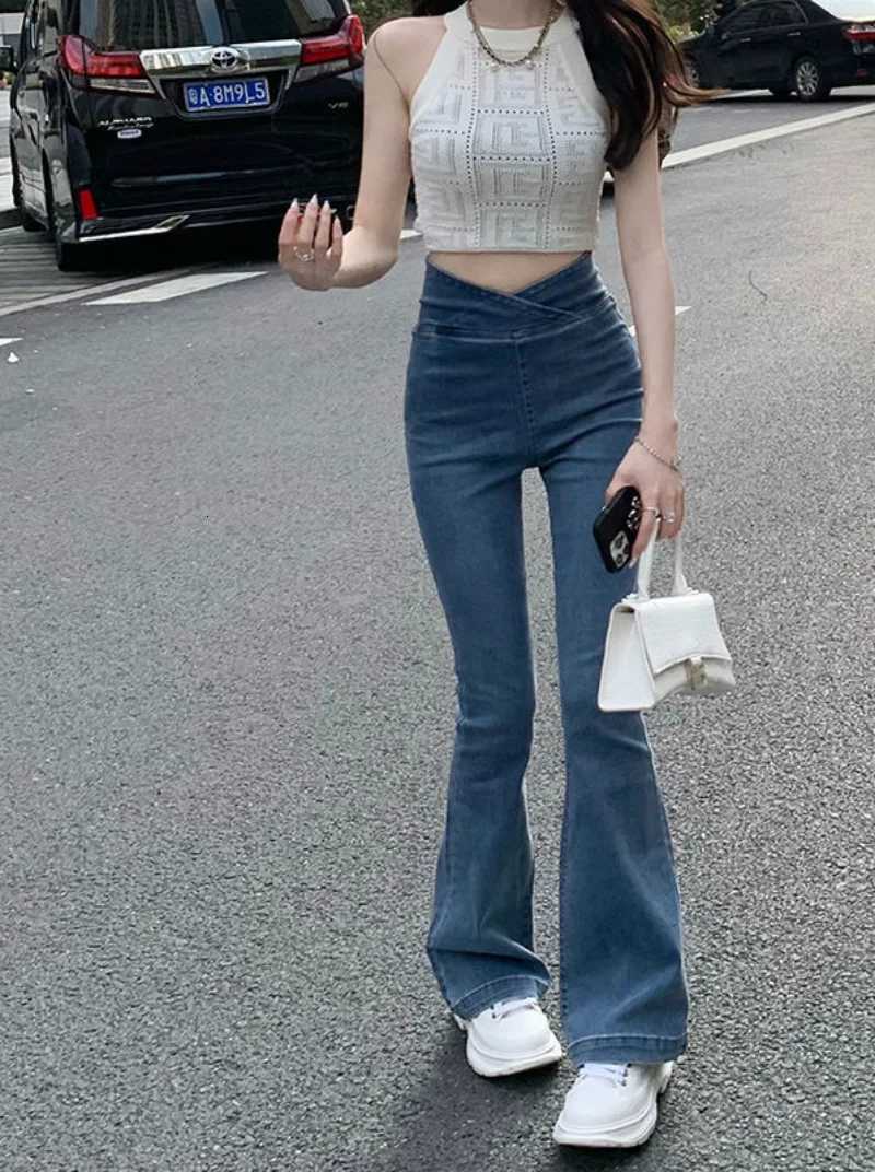 Womens Jeans Bell Bottom Trousers Slim Fit Pants for Women Skinny Flared High Waist Shot Blue Flare Harajuku Fashion Retro Emo R250716