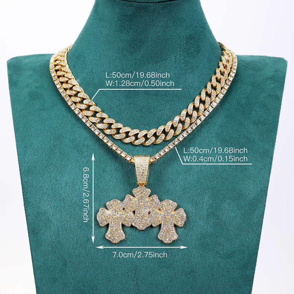 Fashion Jewelry Inlaid Dia Spliced Cross Single Pendant Punk Hip Hop Men's Necklace Straight Hair