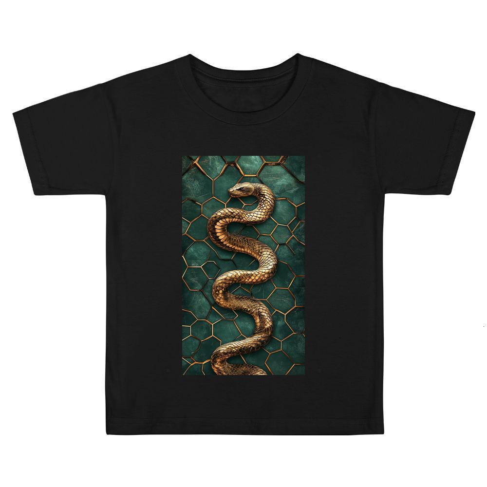 ddmywed Boy and girl Children's T-shirt T-shirt with an image of snake on a green background