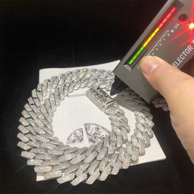 Hip Hop 925 Sterling Silver Iced Out Moissanite Miami Cuban Chain Link