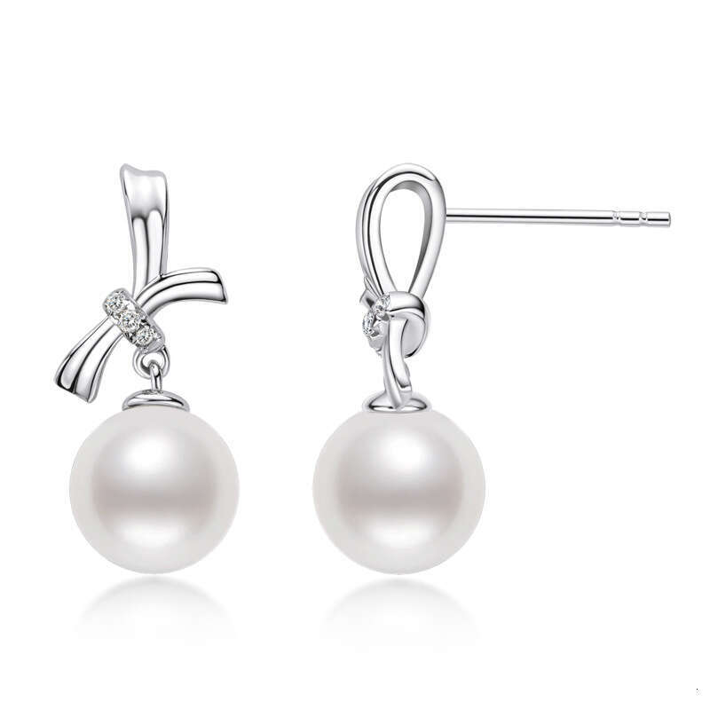New Korean Style Elegant Bowknot Earrings For Women, Pure Sier Freshwater Pearl Ear Jewelry Afc