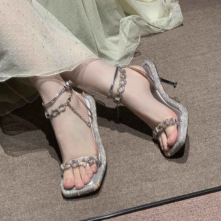 Beautiful Stiletto Heels Petite Women, Stunning Sandals for Summer 2025, Gentle Rhinestone Silver Shoes to Pair with Dresses ddmysaturn