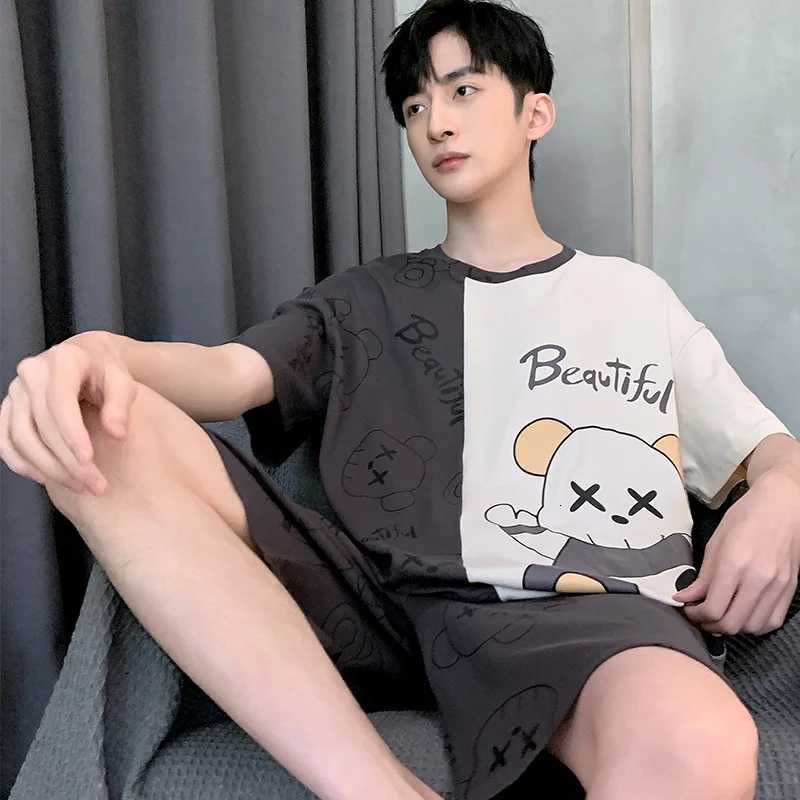 2 Sets of Mens Pajamas Set of Knitted Cotton Students Homewear Short-Sleeved Shorts Cartoon Top Shorts Sleepwear Loungewear W250717