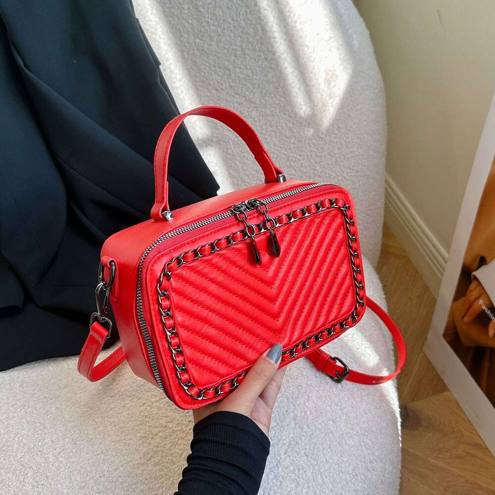 Women's Braided Shoulder Crossbody Embroidered Thread Chain Handheld Small Square Bag