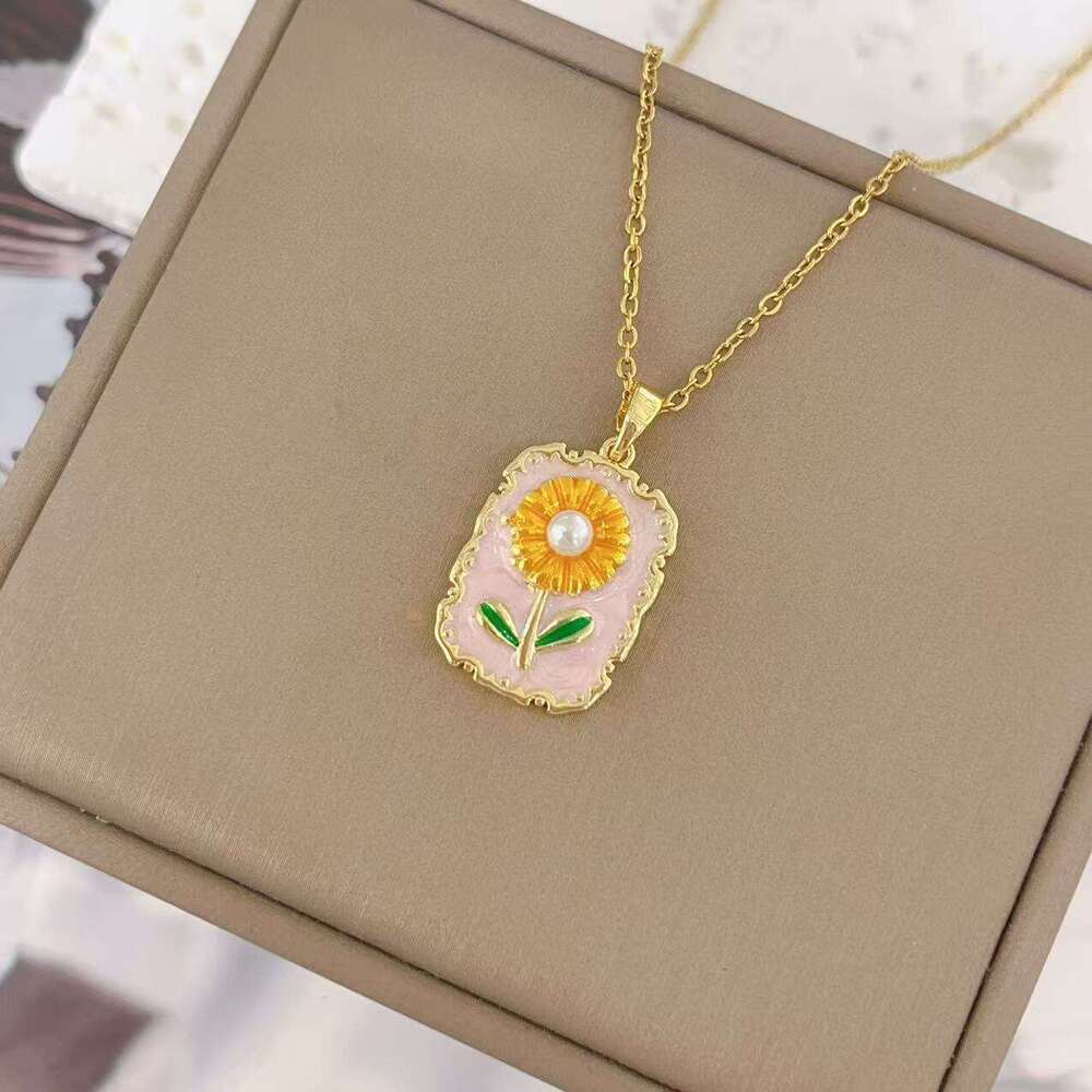 Vintage Style Oil Painting For Women, Enamel Painted French Flower Pendant, Monet Garden Spring Summer Pearl Choker Necklace 3B5