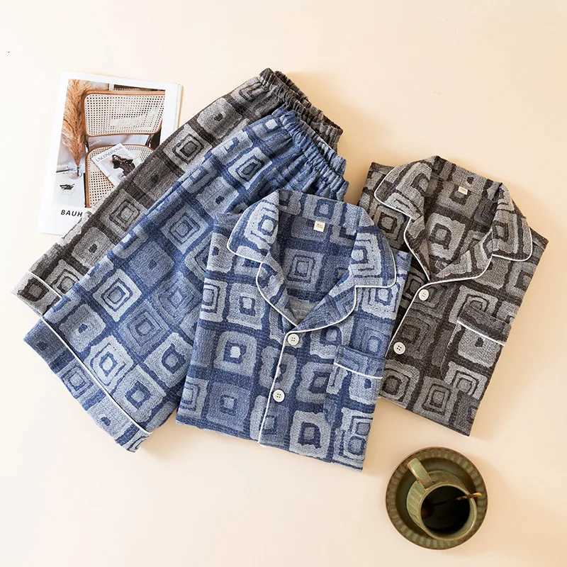2025 New Summer Mens Pajama Set 100% Cotton Thin Jacquard Exquisite Short Sleeve Shorts Two Piece Set Loose Large Home Clothes W250717