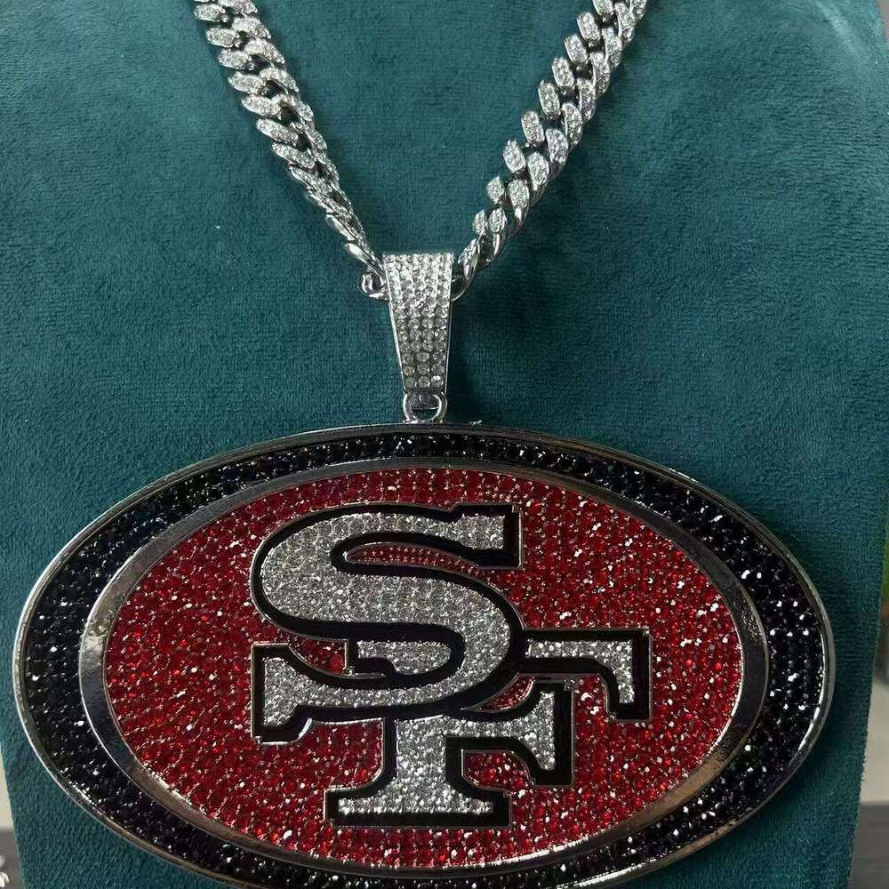 Hot Selling Full Dia Colorful Football Team Pendant Fashion Creative Personality Alloy Cuban Chain Necklace Jewelry