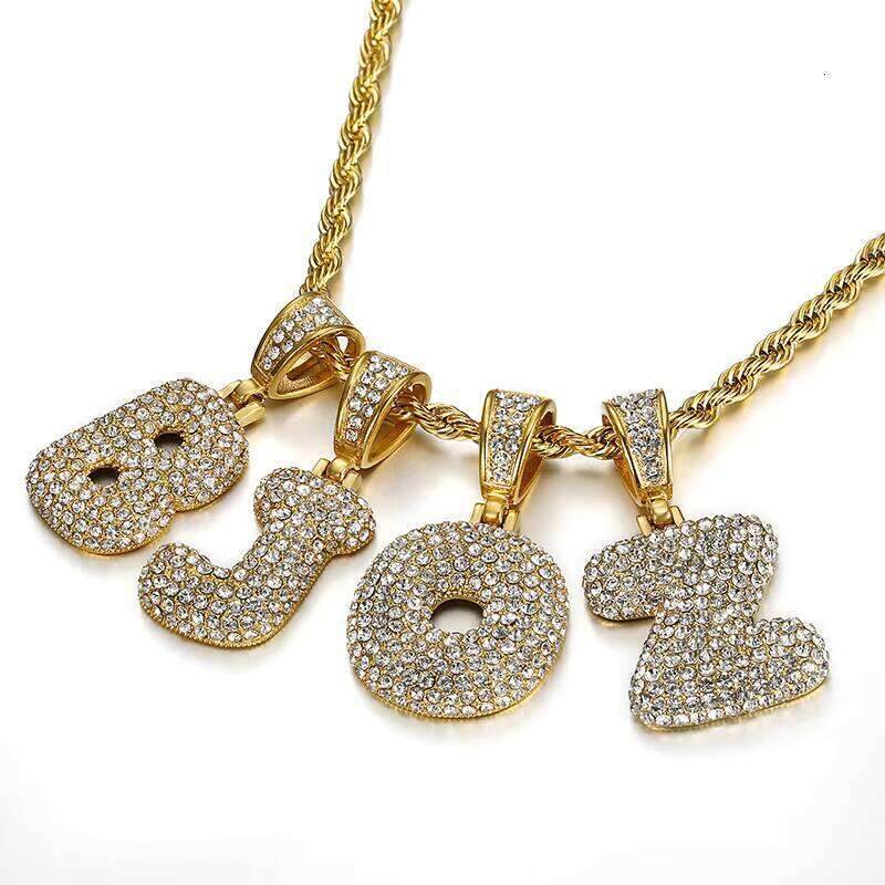 Stainless Steel Gold Bling Bubble Pendant with Ice Stone Accents - Elegant Hollow Cutout Mini Charm Necklace